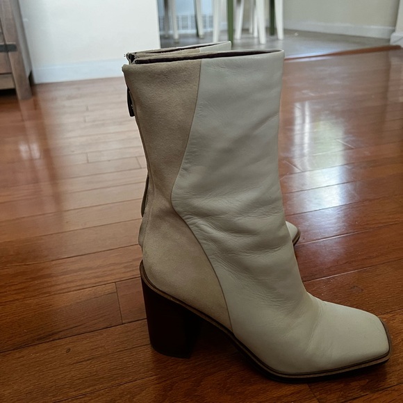 mid calf heeled bootie in white - Picture 2 of 5